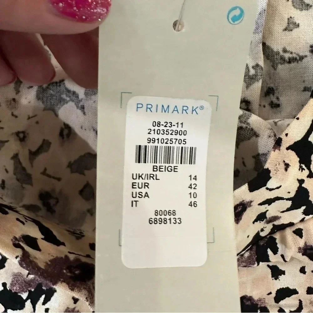 Primark Women's Beige & Black Floral Pull-On Shorts with Waist Tie Size 10 NWT